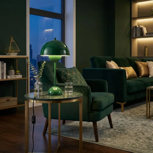 Vista 3 de Lámpara de mesa moderna Mid-Century Bud para dormitorio, con certificación Verde cazador
