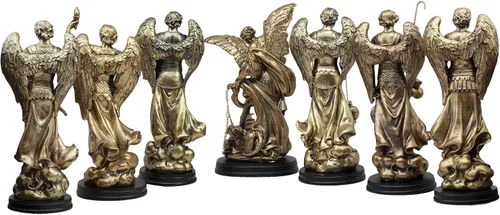 Vista 3 de Ebros - Estatua de Arcángel del Consejo Angélico de la Iglesia Católica Ortodoxa Oriental, estatua de 8 pulgadas de alto con placa de nombre