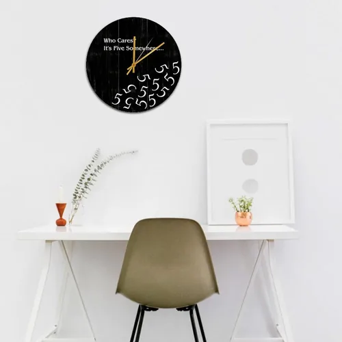 Vista 3 de Five O'clock Somewhere Clock Who Cares It's Five Somewhere Clocks Silent Non-Ticking Relojes de pared de madera de cuarzo de 10 pulgadas, relojes