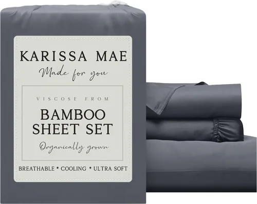 Vista 39 de KARISSA MAE Juego de sábanas de viscosa de bambú de lujo, 100% certificado FSC, refrescante, lujosamente suave, bolsillos profundos de 18 pulgadas