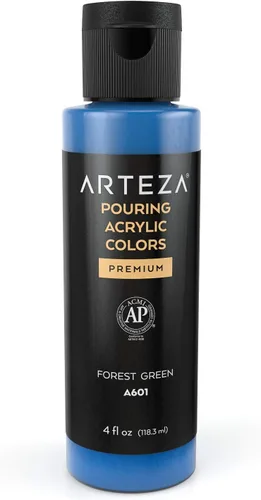 Vista 4 de ARTEZA Juego de 4 colores de pintura acrílica para vertido, botellas de 4 onzas, tonos aguamarina, pintura acrílica de alto flujo, suministros