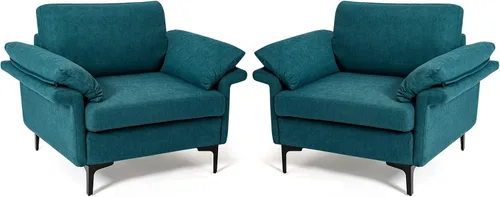 Vista 25 de Giantex Juego de 2 sofás individuales, silla decorativa, con cómodo cojín de 5 pulgadas, reposabrazos con cremallera, patas de acero, sillón de sala