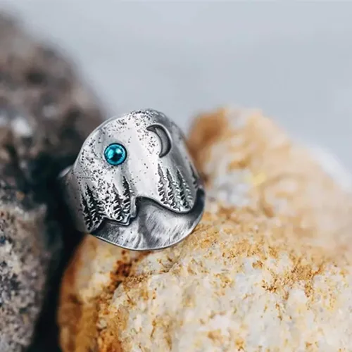 Vista 4 de Anillos de acero inoxidable, anillo de inspiración de aleación vintage de sol y luna (plata, 6)