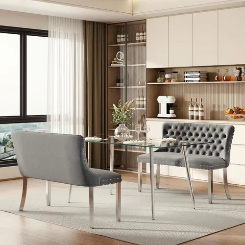Vista 63 de Baysitone Juego de mesa de comedor de cristal de 51 pulgadas para 4, juego de 5 piezas de comedor moderno, mesa de cocina rectangular de vidrio
