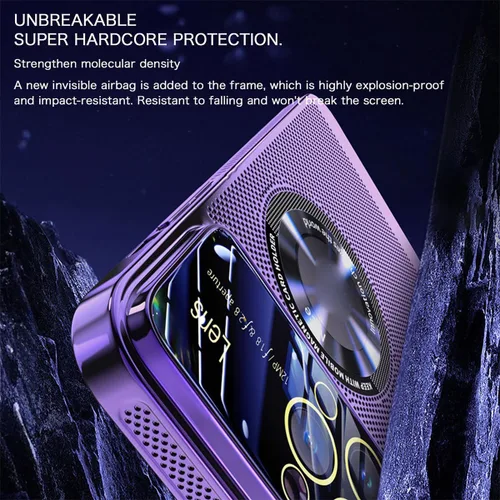 Vista 4 de Funda magnética de disipación de calor galvanizada para iPhone 13 14 Plus Pro Max, funda de refrigeración magnética sin marco para ventana grande