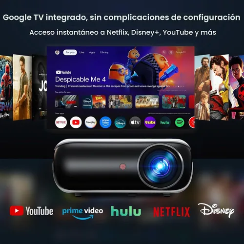 Vista 2 de Producto oficial de Google TV - Proyector inteligente para exteriores compatible con HAPPRUN 4K Google TV • 10K+ Apps • 4K Decoding • Dolby &