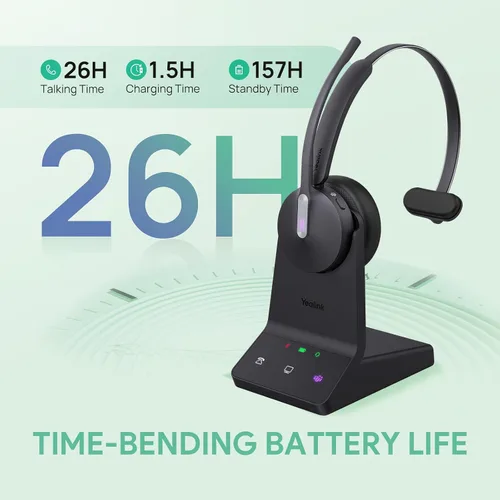Vista 4 de Auriculares Yealink WH64 DECT & Bluetooth Mono para Equipos, Auriculares Inalámbricos de Largo Alcance de 185m, Micrófono con Cancelación de Ruido