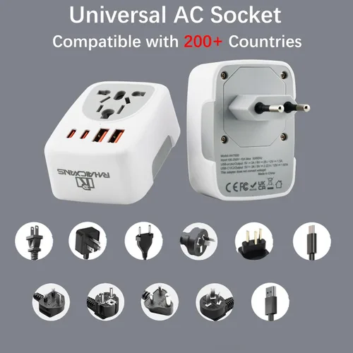Vista 3 de Adaptador de corriente de viaje europeo con carga de 4 puertos 2 puertos USB-C de 20 W y 2 USB A de 18 W de carga rápida Enchufe de la UE