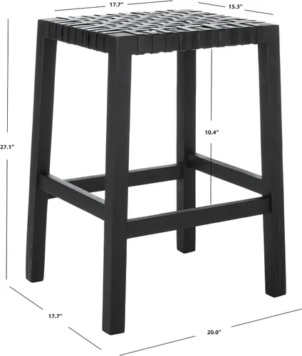 Vista 3 de SAFAVIEH Home Capri Taburete de madera y cuero negro de 27 pulgadas