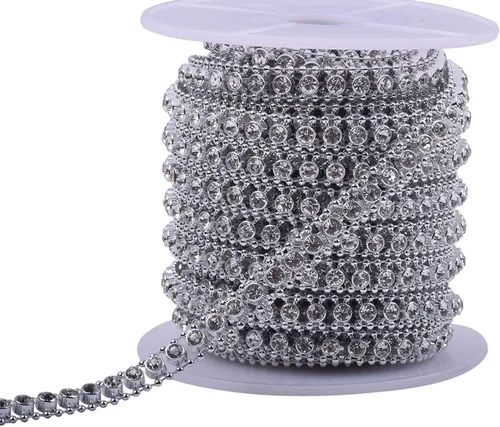 Vista 15 de KAOYOO Cinta con diamantes de imitación, 10 yardas con perlas de imitación, rollo de cuentas florales de perlas sintéticas para vestidos de boda