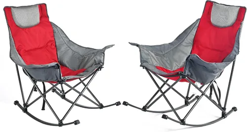 Vista 31 de SUNNYFEEL Silla Mecedora de Camping Paquete de 2, Silla Plegable de Jardín Extragrande para Exteriores con Bolsillo, Resistente