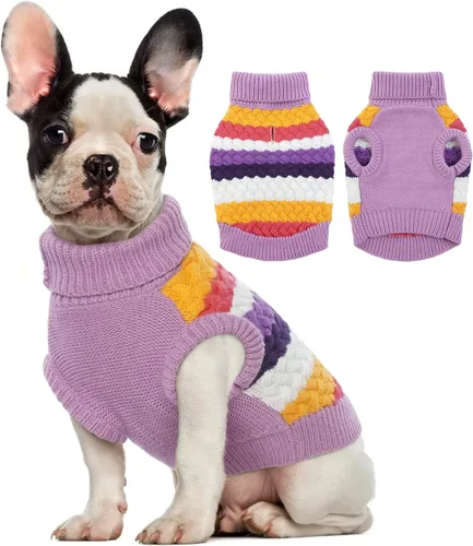 Vista 24 de Kuoser Suéter para perro, suéteres de Navidad para perros extra pequeños, suéter suave y cálido para perros, chaleco de punto trenzado colorido