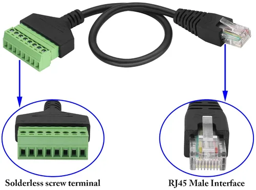 Vista 3 de Adaptador de terminal de tornillo RJ45 macho a 8 pines RJ45/8P 8C, extensor de cable Ethernet Cat5 a 8 pines, terminal de tornillo sin soldadura