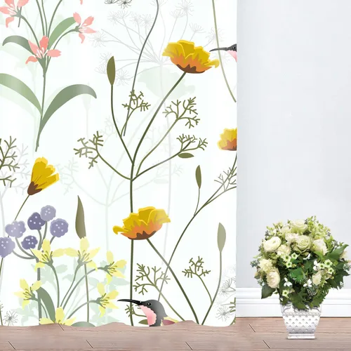 Vista 6 de CLWYMN113 - Cortina de ventana con estampado floral de pájaros en rama, con ojales, para oscurecer la habitación, para habitación, sala de estar