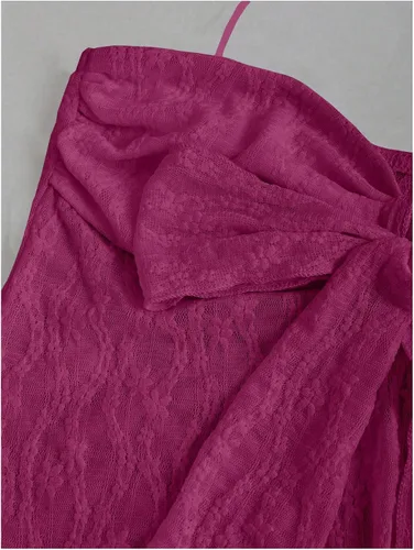 Vista 3 de SHENHE Top halter de encaje para mujer, nudo frontal, espalda descubierta, asimétrica, Y2k, coqueta, sin espalda, para salir