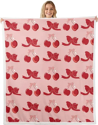 Vista 29 de Manta de franela de forro polar con lazos rosados femeninos de 40 x 50 pulgadas, manta mullida de corazones para el día de San Valentín para sofá