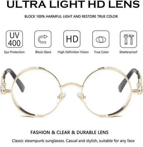 Vista 39 de Dollger Gafas de sol vintage Steampunk Retro Metal Round Circle Frame