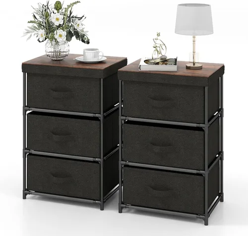 Vista 16 de GOFLAME Cómoda de tela con 2 cajones, mesita de noche para dormitorio, mesita de noche con contenedores y asas de tela extraíbles, mesa auxiliar