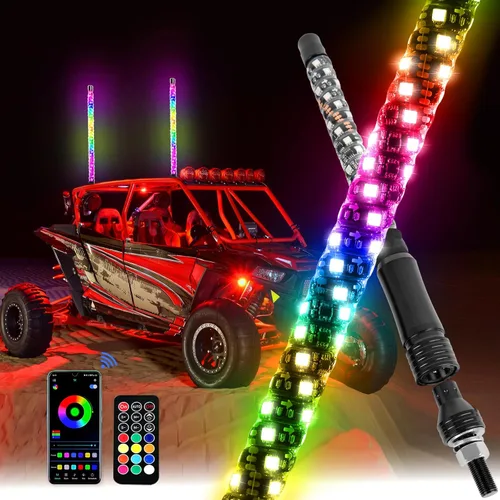 Vista 10 de DREAMIZER Luz LED de látigo – Látigos de luz para UTV ATV – Luz LED en espiral de roca con banderas de Estados Unidos para RZR Can-Am X3 Ranger 1