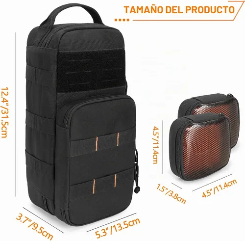 Vista 6 de Rexmica Bolsa de herramientas pequeña y resistente con 2 bolsillos con cremallera, estuche organizador de herramientas táctico multifuncional Molle
