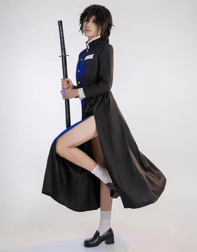Vista 6 de Miccostumes Conjunto de uniforme de kimono para mujer y falda larga con abrigo y cinturón