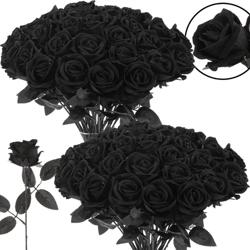 Vista 26 de 12 rosas artificiales de terciopelo sintético para decoración del hogar y boda (rosa perla, negro)