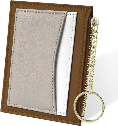 Vista 53 de URAQT Cartera para tarjetas de crédito, cartera minimalista de cuero delgado con cremallera, mini protector de tarjeta de crédito, llavero bolsillo