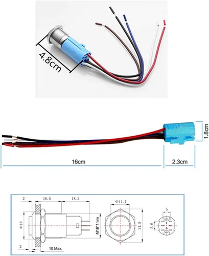 Vista 6 de Interruptor de botón momentáneo de bocina de coche, 12 V, 0.630 in, LED, interruptor de reinicio de encendido/apagado, interruptor de bocina