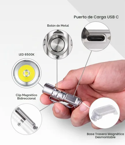 Vista 2 de RovyVon Aurora A2 G4 - Linterna de llavero brillante USB C recargable EDC, linterna de 650 lúmenes con clip magnético pequeño, función de bloqueo