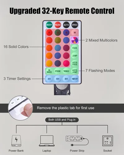 Vista 6 de Minetom Luces de Cadena de Estrellas para Dormitorio - 33 pies Luces de Cadena de Estrellas que Cambian de Color con Enchufe, con Control Remoto