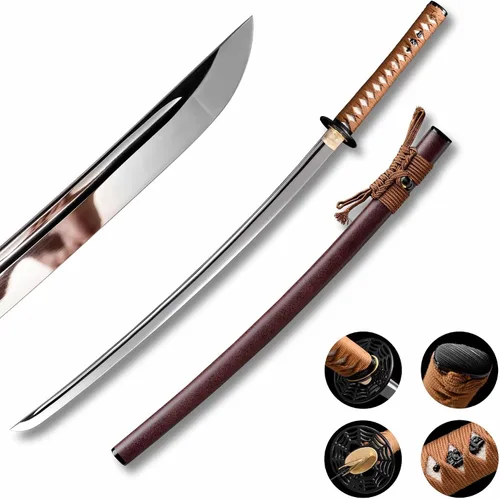 Vista 9 de Katana de acero templado con resorte de arcilla de 41 pulgadas, espada samurái japonesa hecha a mano, espada samurái japonesa de espada completa