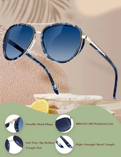 Vista 5 de BIRCEN Gafas de sol polarizadas para mujer con protección UV - Sombras retro espejadas con montura de acetato BC2001