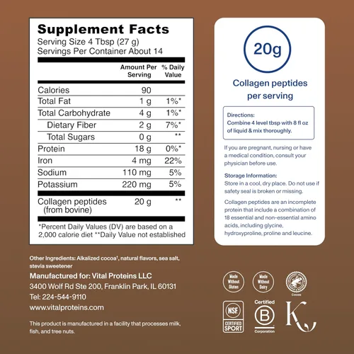 Vista 6 de Vital Proteins - Péptidos de colágeno en polvo - Polvo de chocolate para la salud del cabello, uñas, piel, huesos y articulaciones, 13.5 oz