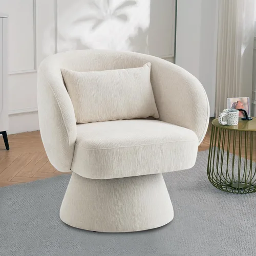 Vista 10 de Silla giratoria de 360°, moderna silla de barril de terciopelo con almohada, sofá individual tapizado para sala de estar, dormitorio, oficina. Gris