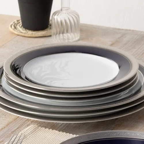 Vista 7 de Noritake Crestwood Cobalt Platinum - Juego de vajilla de 12 piezas, servicio para 4
