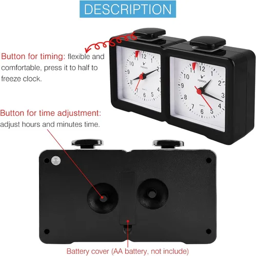 Vista 5 de LEAP Reloj analógico de ajedrez tradicional con dos grandes diales de ajedrez temporizador para ajedrez, ajedrez chino e I-GO (PQ9905)