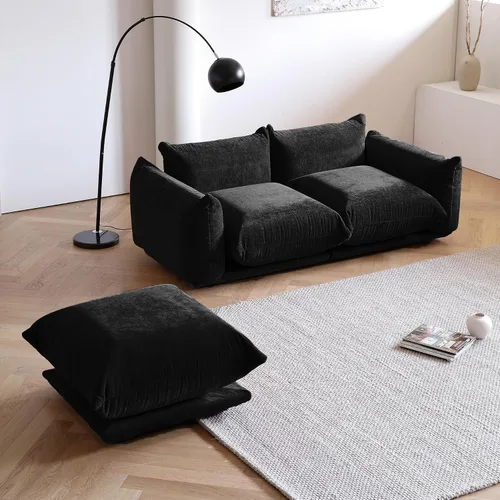 Vista 5 de JACH Otomana Cómoda de Estilo Moderno de Mediados de Siglo, Reposapiés de Sofá de Chenilla con Cojín Grueso, Muebles Taburete de 26" para Espacios