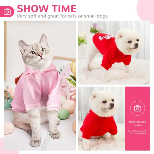 Vista 3 de BAEMJK Paquete de 2 Sudaderas con Capucha para Perros Pequeños con Corbatín, Ropa Linda para Perras con Agujero para Correa, Sudadera Suave y Cálida