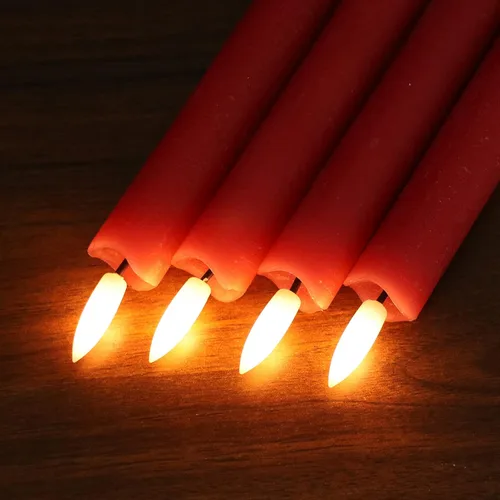 Vista 5 de GenSwin Velas cónicas sin llama LED con temporizador remoto funciona con pilas, color rojo 6 rojo