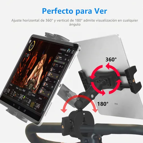 Vista 3 de Soporte con Abrazadera para Tableta iPad en Manillar de Cinta de Correr y Bicicleta para Bicicleta Estática, Elíptica, Bicicleta Spinning Peloton