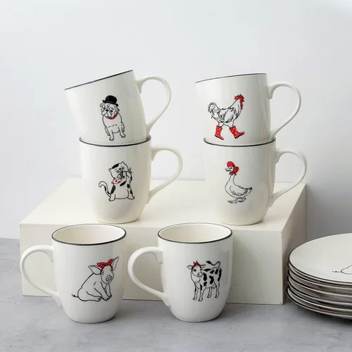 Vista 3 de LEHAHA Farmhouse - Juego de tazas de café de 16 onzas, tazas de cerámica grandes con asa, juego de 6, tazas de porcelana de Navidad para café, té