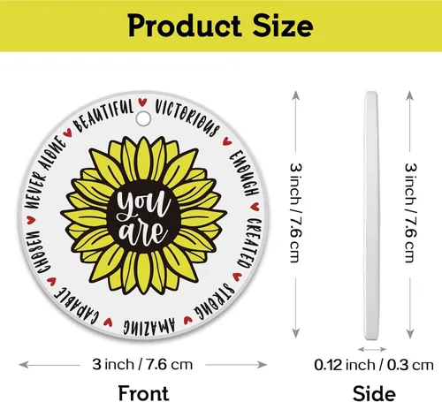 Vista 3 de REWIDPARTY Adorno inspirador de girasol, placa redonda de recuerdo para amigos, regalos de agradecimiento de cumpleaños, círculo de cerámica de 3 J