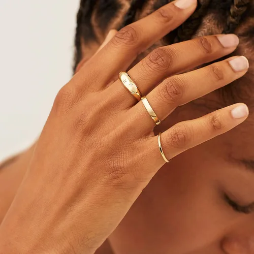 Vista 4 de AllenCOCO Chunky Gold Rings For Women Trendy Cubic Zirconia 14k Gold Plated Rings Stackable Set Dome Star Rings