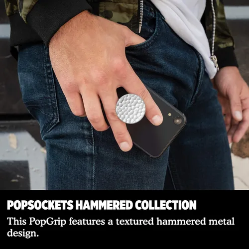 Vista 5 de PopSockets: PopGrip - Soporte extensible y agarre con tapa intercambiable para teléfonos y tabletas, metal martillado plateado