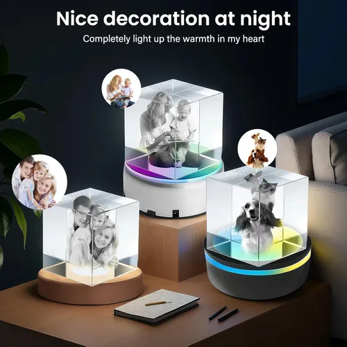 Vista 5 de Regalo de foto de cristal 3D personalizada – Imagen personalizada en cristal para boda, aniversario, memorial (mascota o ser querido), Navidad