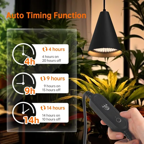 Vista 9 de Bstrip Luces de cultivo de doble cabezal de 50 W para plantas de interior de espectro completo de 3000 K, bombilla LED negra con temporizador