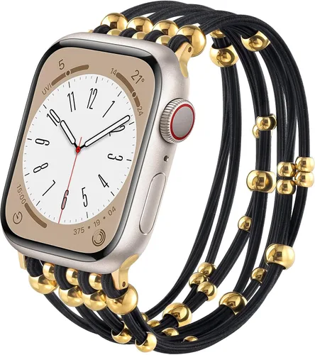 Vista 19 de VISOOM Pulsera bohemia con cuentas compatible con Apple Watch de 38/40/41/1.654 in para mujer – Correa elástica de iWatch para mujer para Apple
