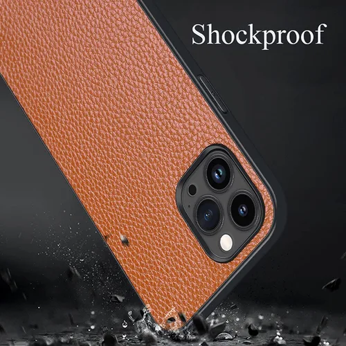 Vista 2 de Funda de cuero para iPhone 14/14 Plus/14 Pro/14 Pro Max, piel auténtica de lujo, ajuste delgado, ligera, antideslizante, a prueba de golpes, funda