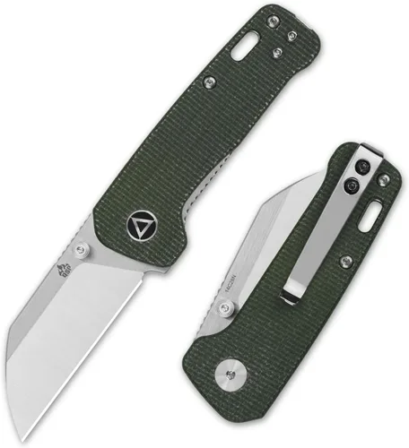Vista 6 de QSP Penguin - Cuchillo de bolsillo mini plegable, hoja de 2.25" Sandvik 14C28N de dos tonos satinado EDC, mango G10 con superposición CF azul