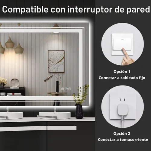 Vista 6 de Snowdool - Espejo de baño LED, de 24 x 36 pulgadas, con luz delantera y trasera, antiempañamiento, espejo de tocador de baño para pared, con función